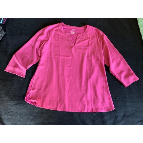 Van Heusen Womens Size Large Pink V-Neck Blouse with 3/4 Sleeves - Picture 1 of 7